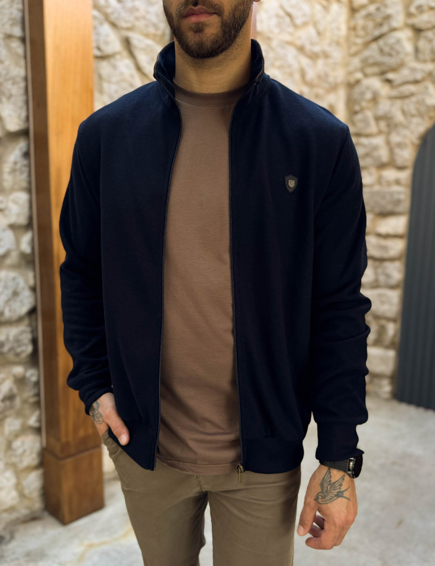 Everbest Everbest ανδρική Plus Size μπλε navy ζακέτα με ριπ ύφασμα 261038